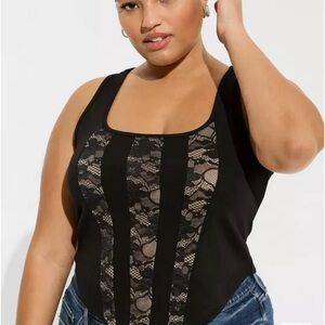 Torrid Ponte Square Neck Lace Corset Top size 2 nwt